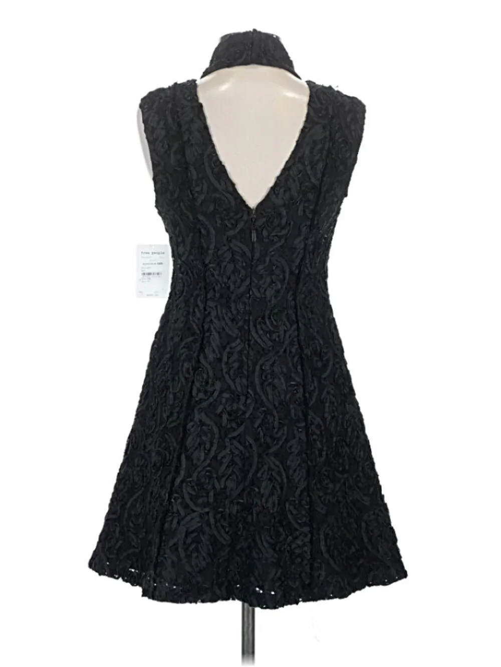 Free People Black Rosette Lace High Neck Mini Dress Size 2 NWT